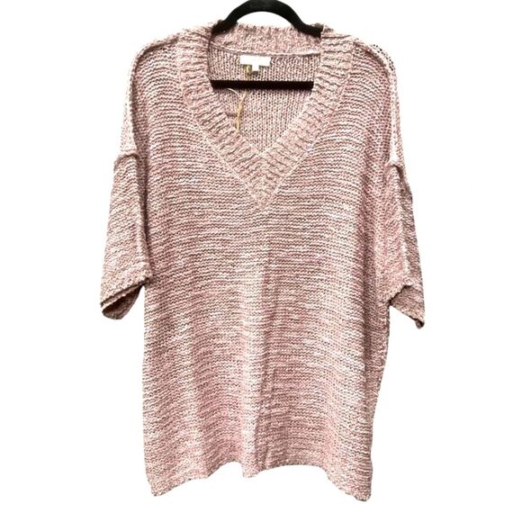 Easel Sweater Chunky Crochet‎ Woven Knit Pink Purple Slouchy Short Sleeve Soft M - Picture 1 of 12